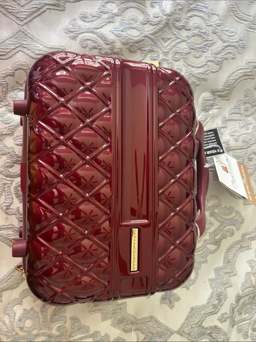 Marcy McKenna Gloss Quilted hard shell Cosmetic Case in Burgundy